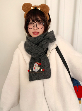 秋冬季可爱保暖卡通雪人围巾女