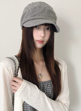 日系复古棉麻褶皱贝雷帽子女
