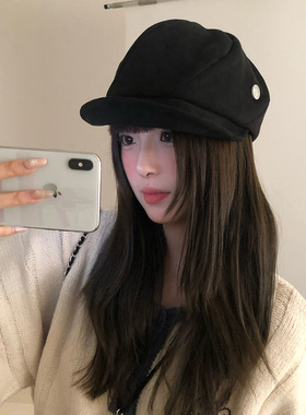 复古韩系黑色贝雷帽子女