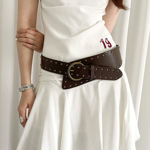2026新款重工朋克风铆钉宽腰带女配裙子牛仔裤腰封小众皮带配饰潮 - 图0