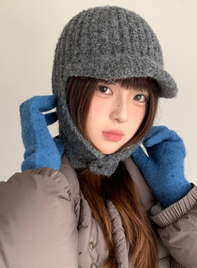 韩版灰色针织护耳雷锋帽子女冬季