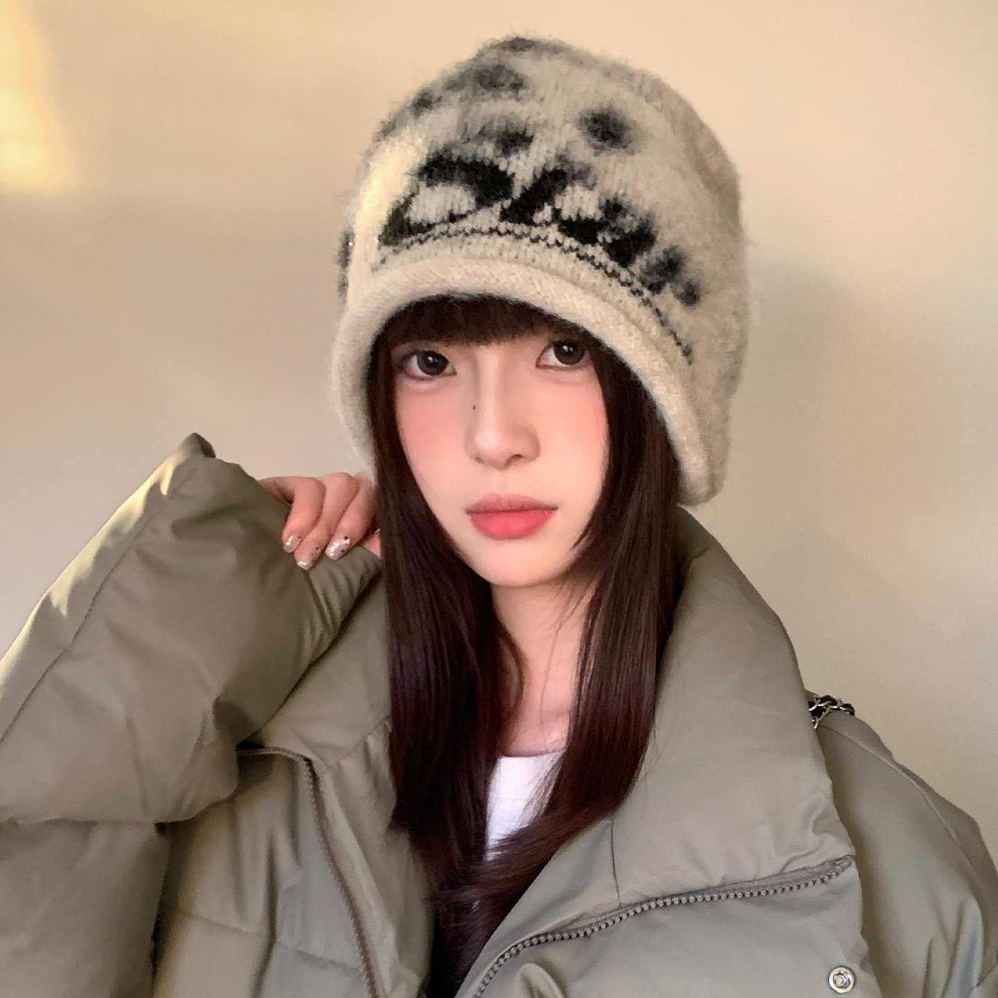 含羊毛卷边字母针织堆堆帽子女冬大头围显脸小护耳冷帽保暖毛线帽,淘宝优惠券,粉丝福利购,淘宝优惠卷