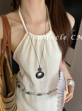 复古中式风圆形吊坠项链女长款