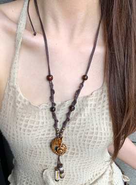 波西米亚民族风陶瓷海螺吊坠项链