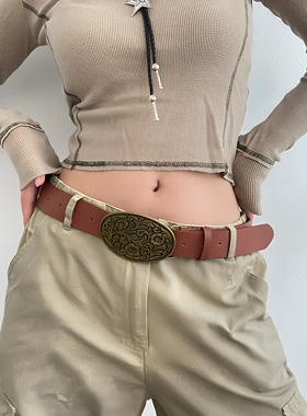 女欧美风平滑扣腰带百搭
