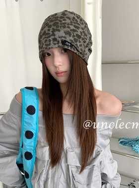 美式复古豹纹包头帽子女
