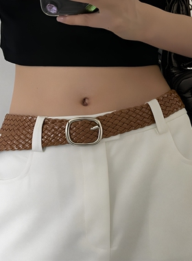 女白色美式简约腰带百搭