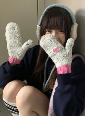 冬季新款韩系撞色爱心针织手套女