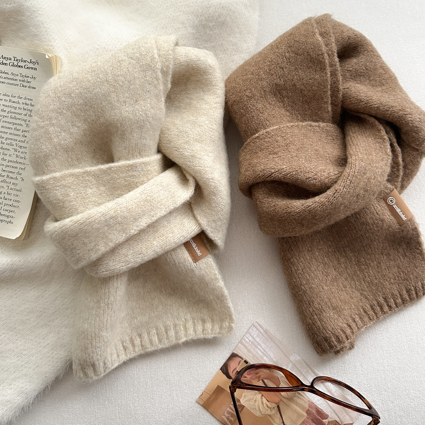 韩版灰色针织小围巾女款冬季含羊毛加厚软糯保暖护颈围脖高级感潮,淘宝优惠券,粉丝福利购,淘宝优惠卷