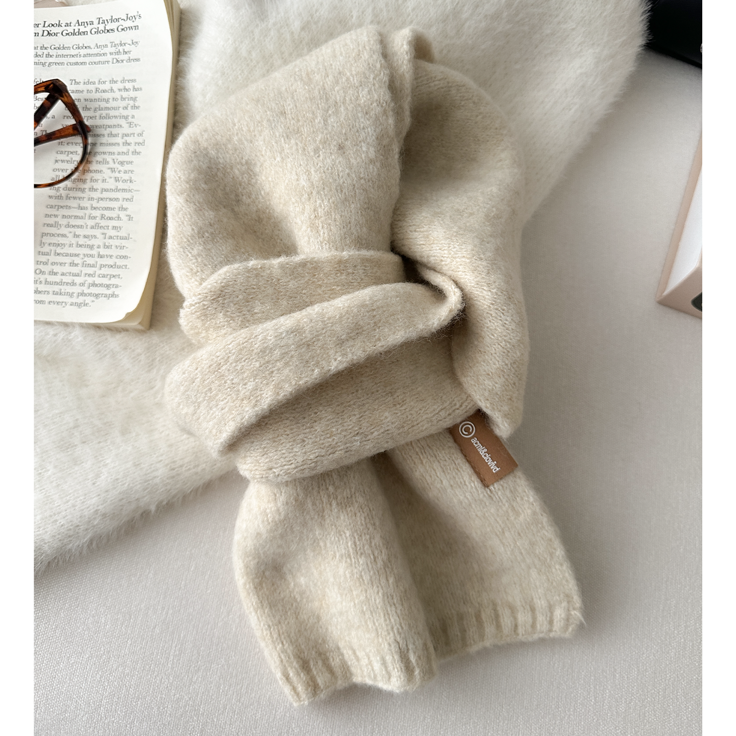 韩版灰色针织小围巾女款冬季含羊毛加厚软糯保暖护颈围脖高级感潮,淘宝优惠券,粉丝福利购,淘宝优惠卷