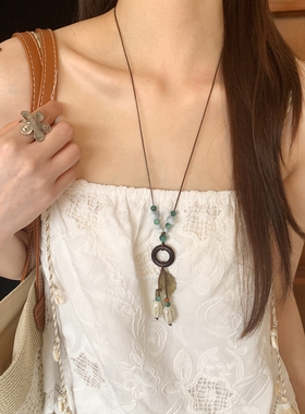 复古民族风陶瓷串珠吊坠项链女款