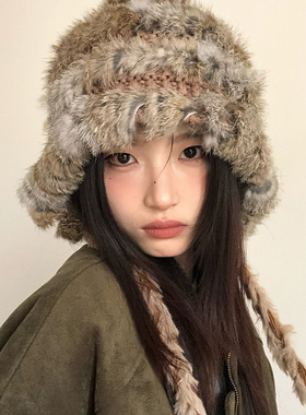 时髦女秋冬季加厚毛绒毛线帽保暖