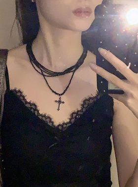 甜酷百搭多层串珠十字架项链