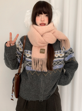 秋冬韩系女纯色围巾保暖护颈