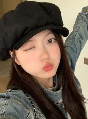 大头围女秋贝雷帽画家帽子