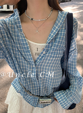 多巴胺氛围感蓝色串珠项链女