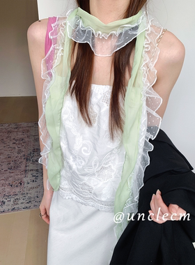 韩系氛围感多巴胺蕾丝长条丝巾女