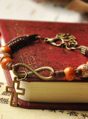 陶瓷十字架编织可调节饰品手链