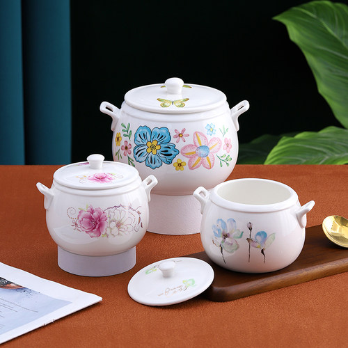 陶瓷隔水炖盅厨房家用小汤盅双耳炖罐炖燕窝炖鸽子煲汤盅蒸蛋盅 - 图0