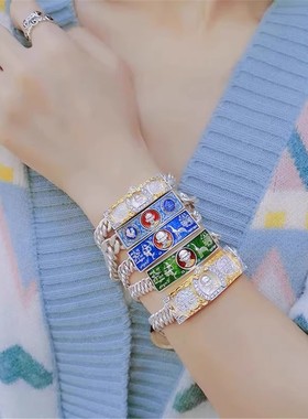 泰国龙婆瑞手链原庙佛系牌镀银男女款手镯吸米泰式风蓝绿素银