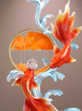 年年有余锦锂鱼流沙画摆件