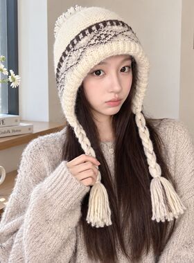 赛尔岛帽子女款秋冬季保暖防寒针织帽百搭护耳雷锋帽毛线帽大头围