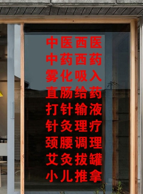 针灸理疗中医西医雾化直肠打针输液小儿推拿艾灸拔罐诊所广告字贴