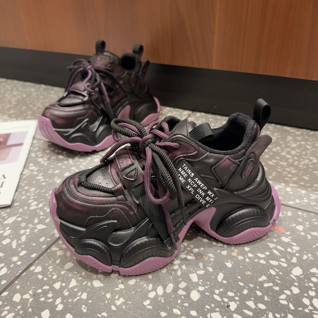 欧货重工撞色厚底老爹鞋女2025新款小个子休闲运动鞋增高时尚潮鞋 - 图0