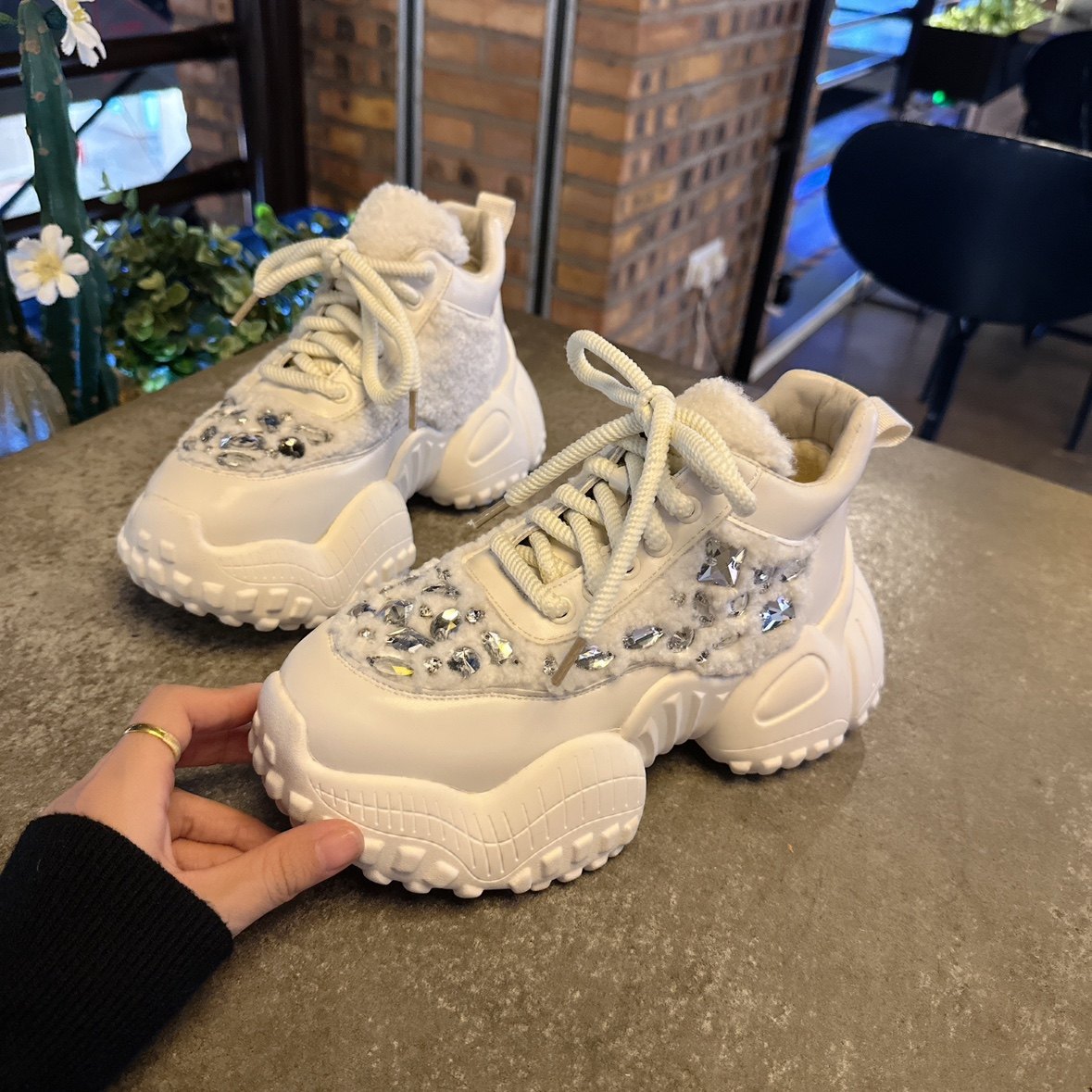 欧货重工水钻轮胎厚老爹鞋韩版毛毛松糕底运动鞋小众高帮休闲潮鞋,淘宝优惠券,粉丝福利购,淘宝优惠卷