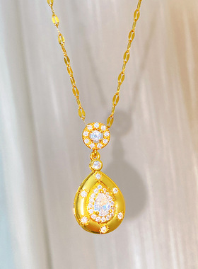 铜镀真金吊坠新款轻奢微镶锆石时尚水滴项链气质时尚百搭跨境爆款