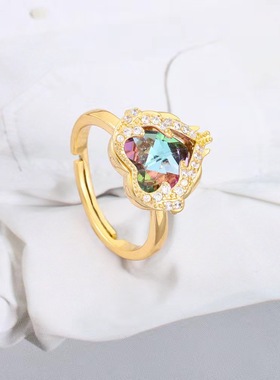 海洋之心戒指女不掉色轻奢时尚百搭高级感爱心ins开口可调节指环