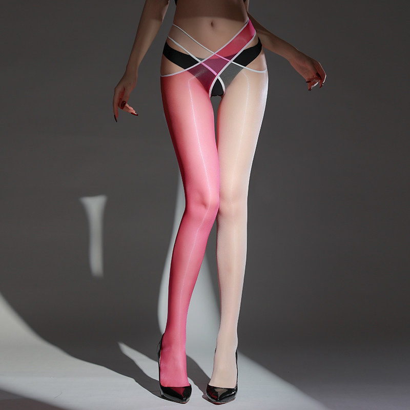 卿荷交叉腰带极光丝袜女可替换超薄镂空拼色连裤袜黑白撞色油光袜,淘宝优惠券,粉丝福利购,淘宝优惠卷