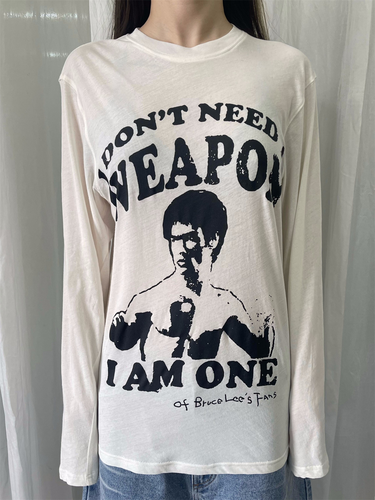 FOURFORTY BRUCE LEE'S FANS TEE 早春微透慵懒竹节棉长袖T恤 - 图3