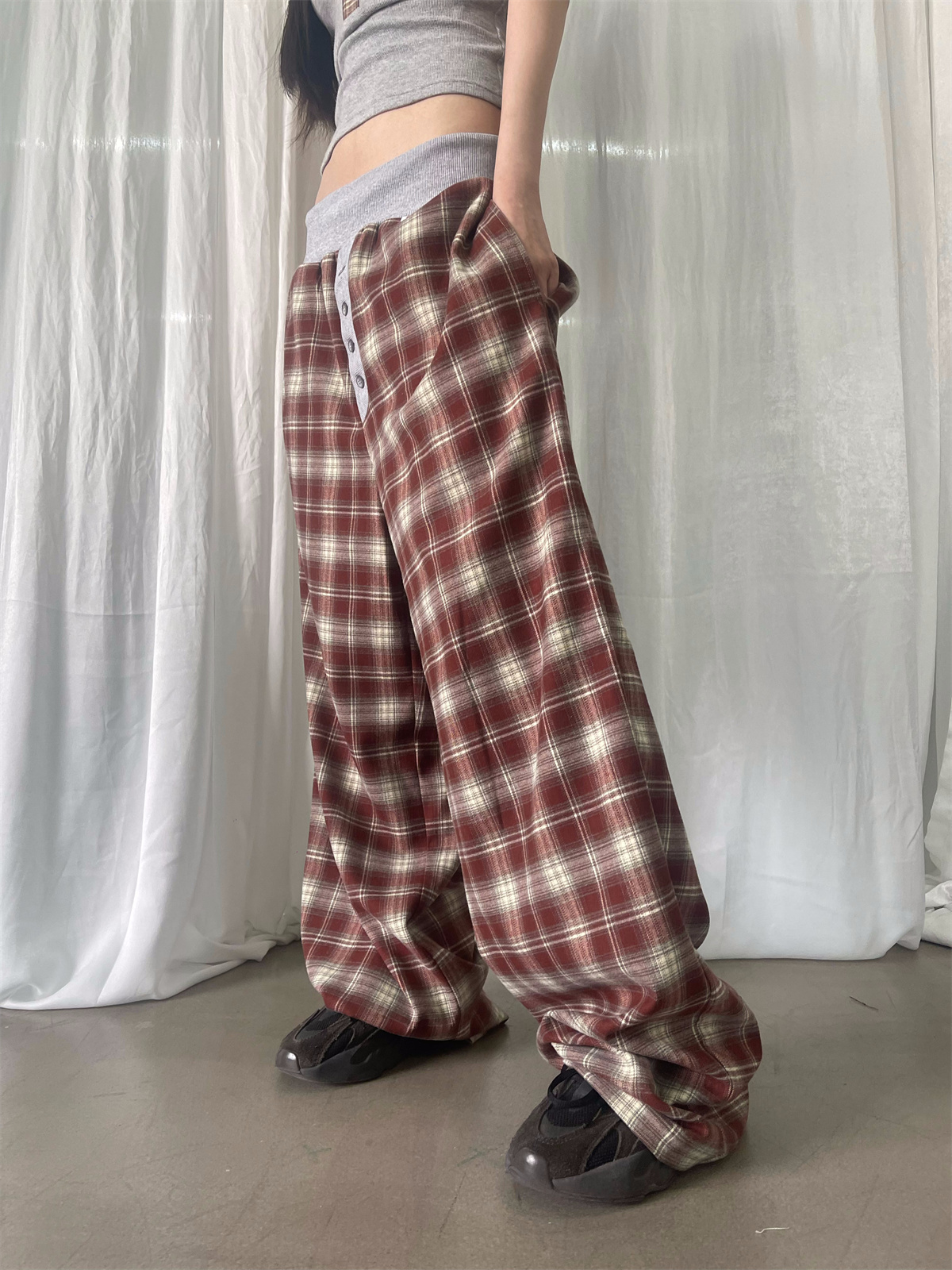 FOURFORTY PLAID PANTS 打工人穿搭更easy 拼接格纹阔腿长裤