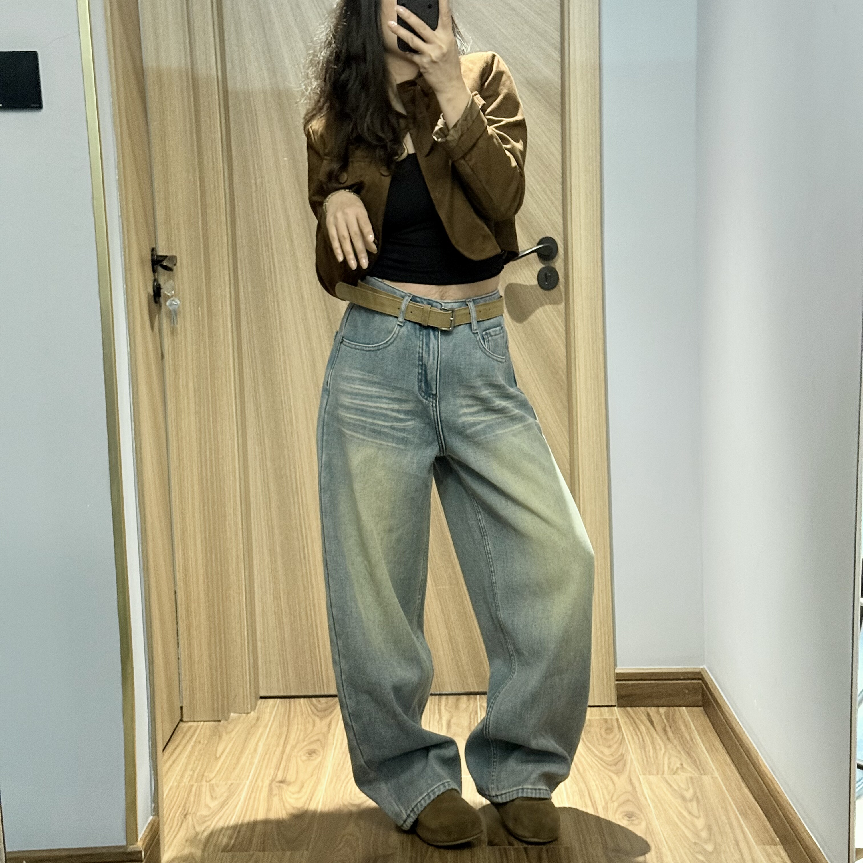 JEANS 8323 冬季复合厚绒2025新款高腰宽松无弹美式弯刀牛仔裤女A,淘宝优惠券,粉丝福利购,淘宝优惠卷