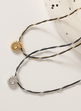 夏季跨境外贸锁骨链 海洋风海螺黑绳缠绕项链 钛钢吊坠首饰XL626