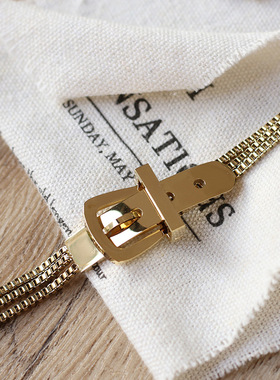 欧美风皮带扣三层钛钢14k金手链