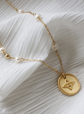 立体花朵手工钛钢18K金淡水珍珠