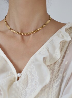 XL525 鲸雨饰品 颈链街头嘻哈夸张欧美锁骨短款项链坦克链钛钢