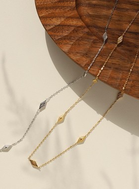 尼泊尔风手工菱形吊坠锁骨链 米字星钛钢项链镀18K金配件XL633