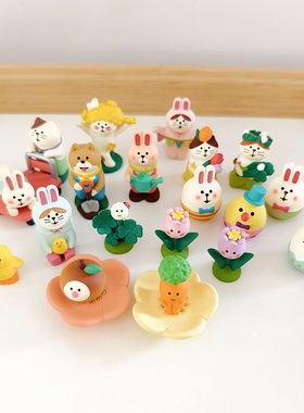 正版decole春天花园猫咪小兔摆件