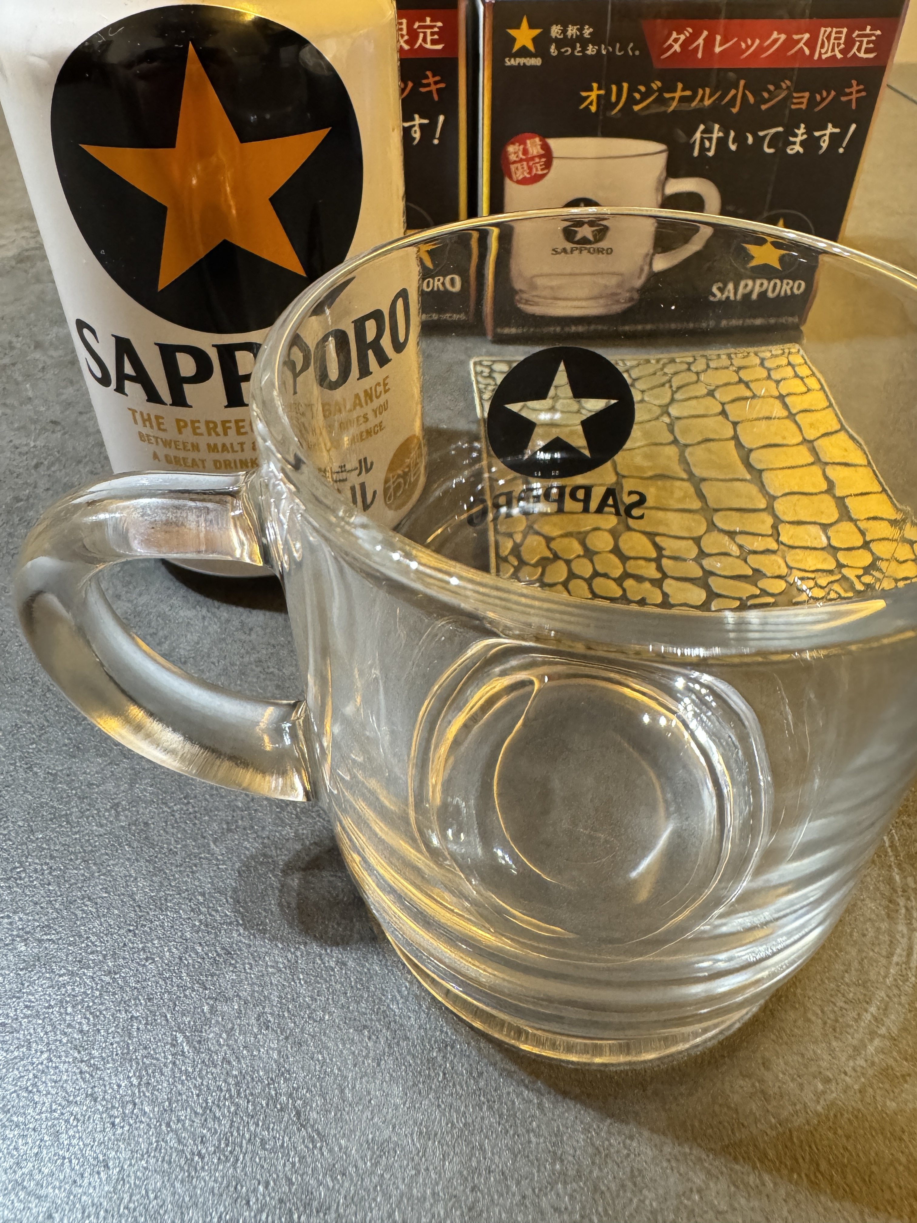 日本产 sapporo 札幌啤酒广告杯玻璃杯水杯带手把，全新带盒,淘宝优惠券,粉丝福利购,淘宝优惠卷