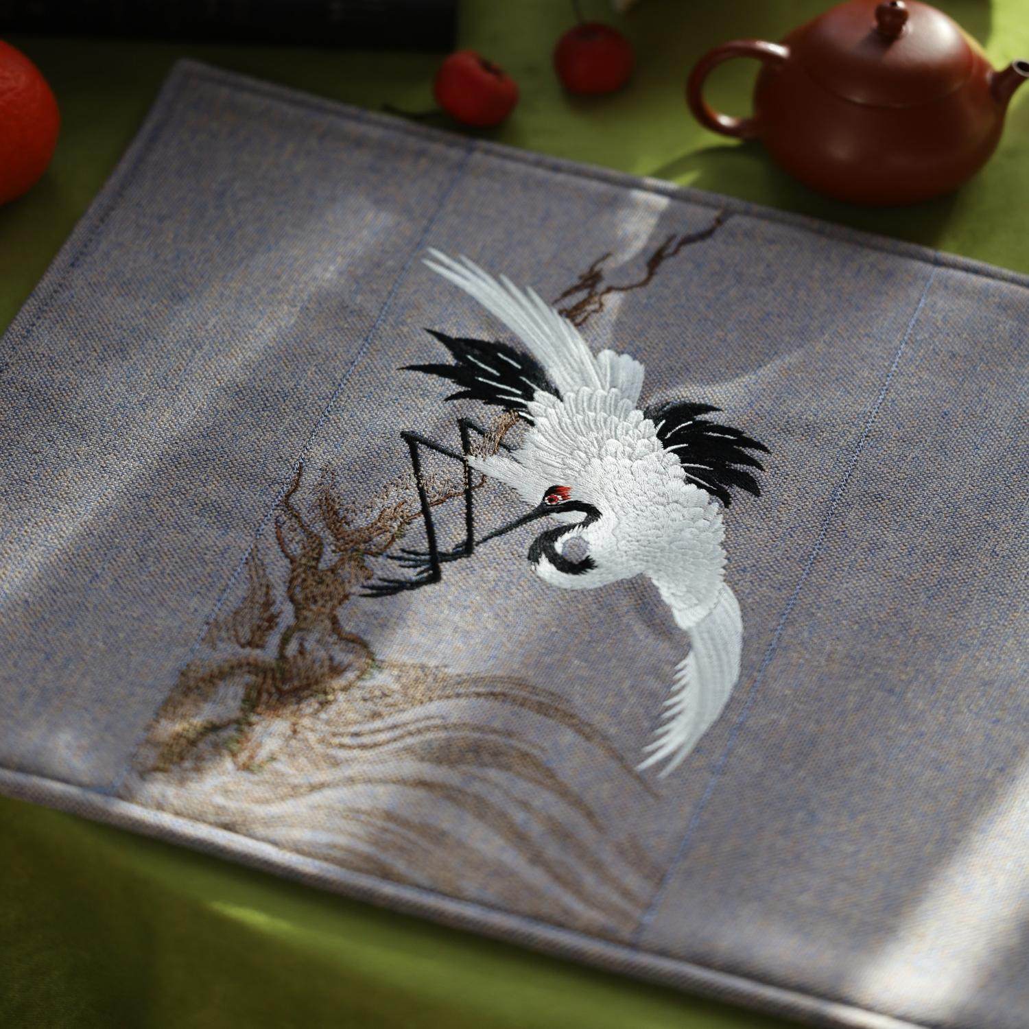 引之北宋米芾鹤刺绣茶垫水洗棉麻茶席布艺礼品复古茶布中干泡茶道,淘宝优惠券,粉丝福利购,淘宝优惠卷