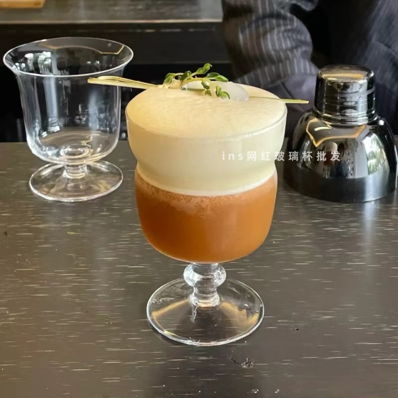 复古冰美式拿铁咖啡杯小众ins高脚玻璃杯冷饮特调果汁杯鸡尾酒杯 - 图1
