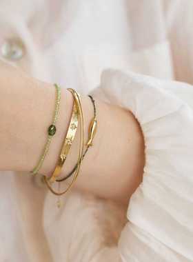 橄榄绿色弹力手链闪亮锆石法式