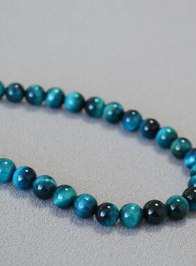 欧美小众设计孔蓝色虎眼石串珠简约气质个性复古时髦项链锁骨链女