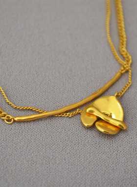 松本惠奈联名款双层项链日本小众复古设计黄铜镀金两用毛 衣链女