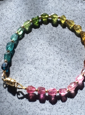 碧玺私家随形切面珠糖果彩虹手链