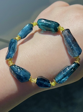 天然蓝碧玺随形 原石手链 魔鬼蓝