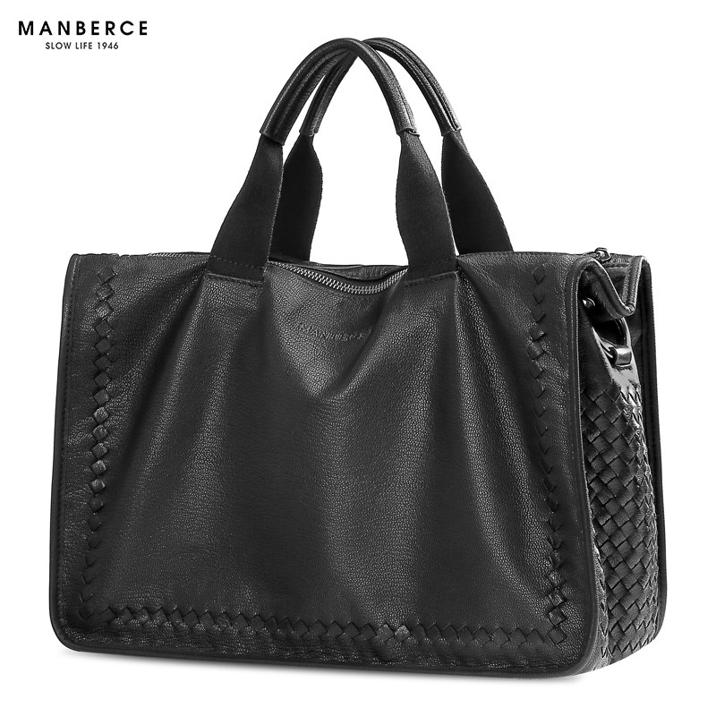 真皮商务简约手提包男横款男士包包 曼伯斯男士包袋